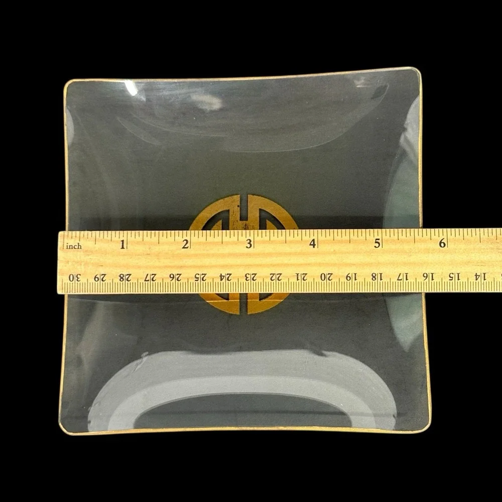 Chinese Longevity Dessert Plate SET OF 4 Prosperity Clear Glass Gold 5